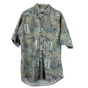 Woolrich Hawaiian Fly Fishing Lure Button-Up Shirt Size Large Island Aloha